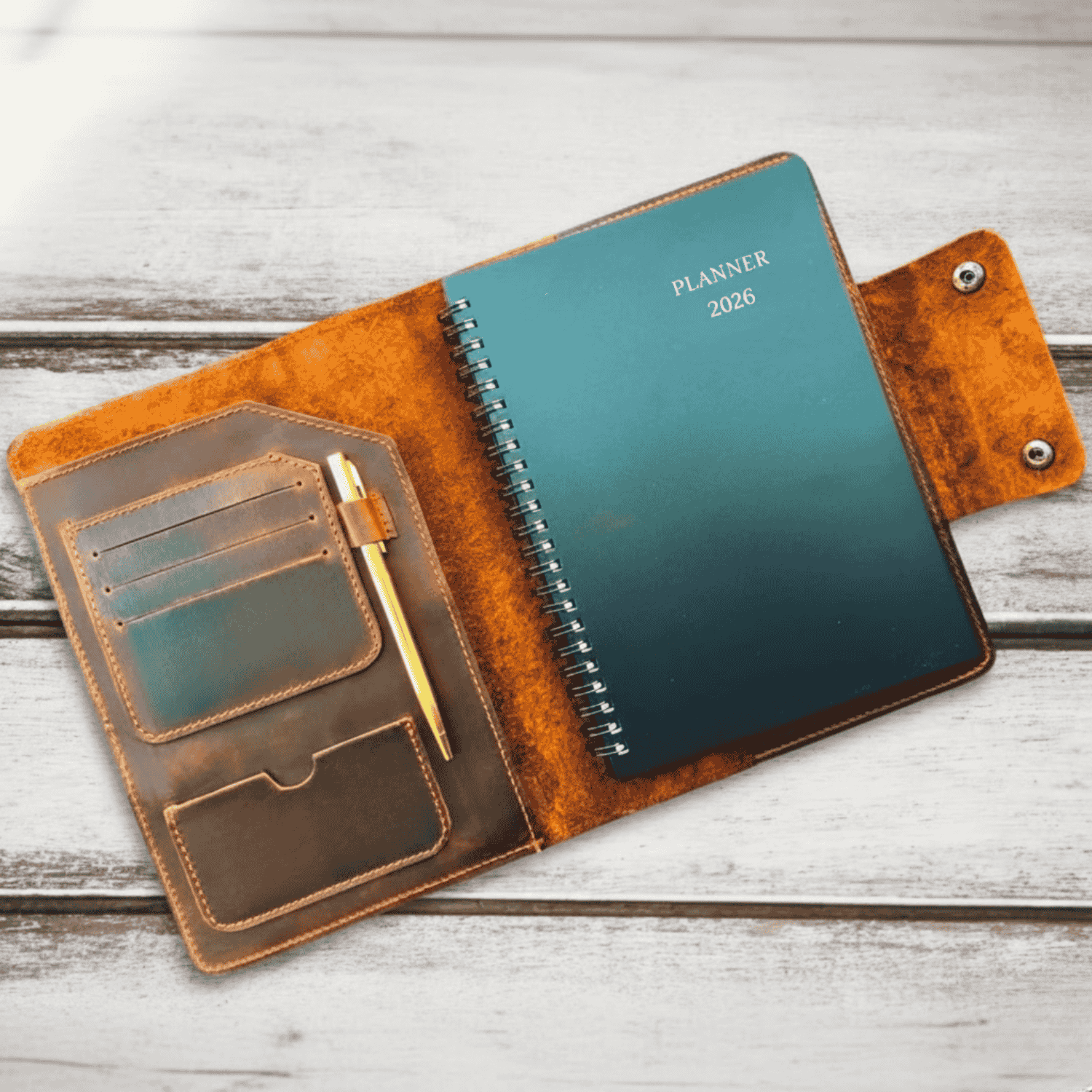 Leather Planner Organizer Cover with Card Holder & Pen Loop – Executive Notebook