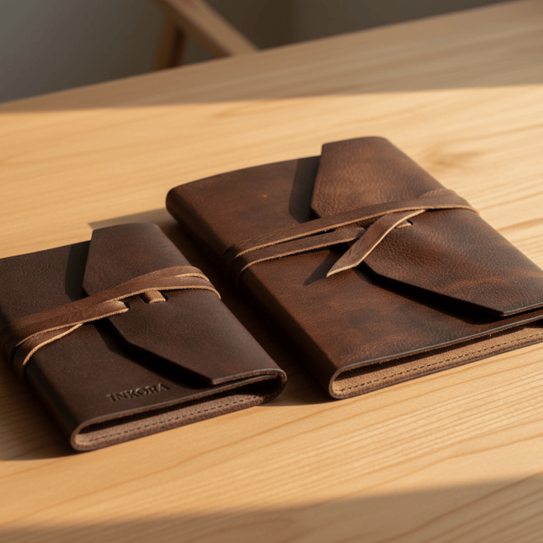 Travel Leather Journal Cover with Wrap Strap – Adventure Refillable Notebook