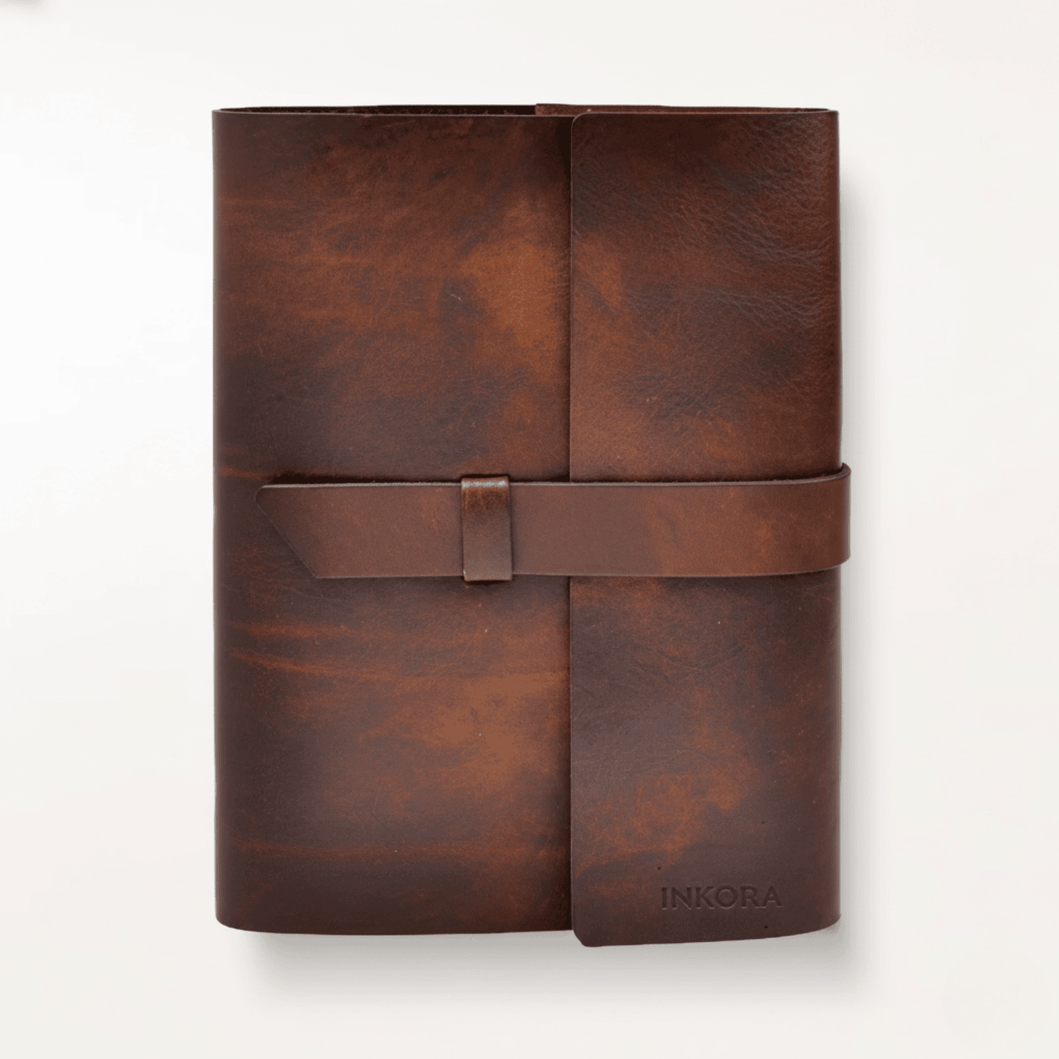 Rustic Brown Leather Journal Cover with Belt Strap – Refillable Travel Notebook