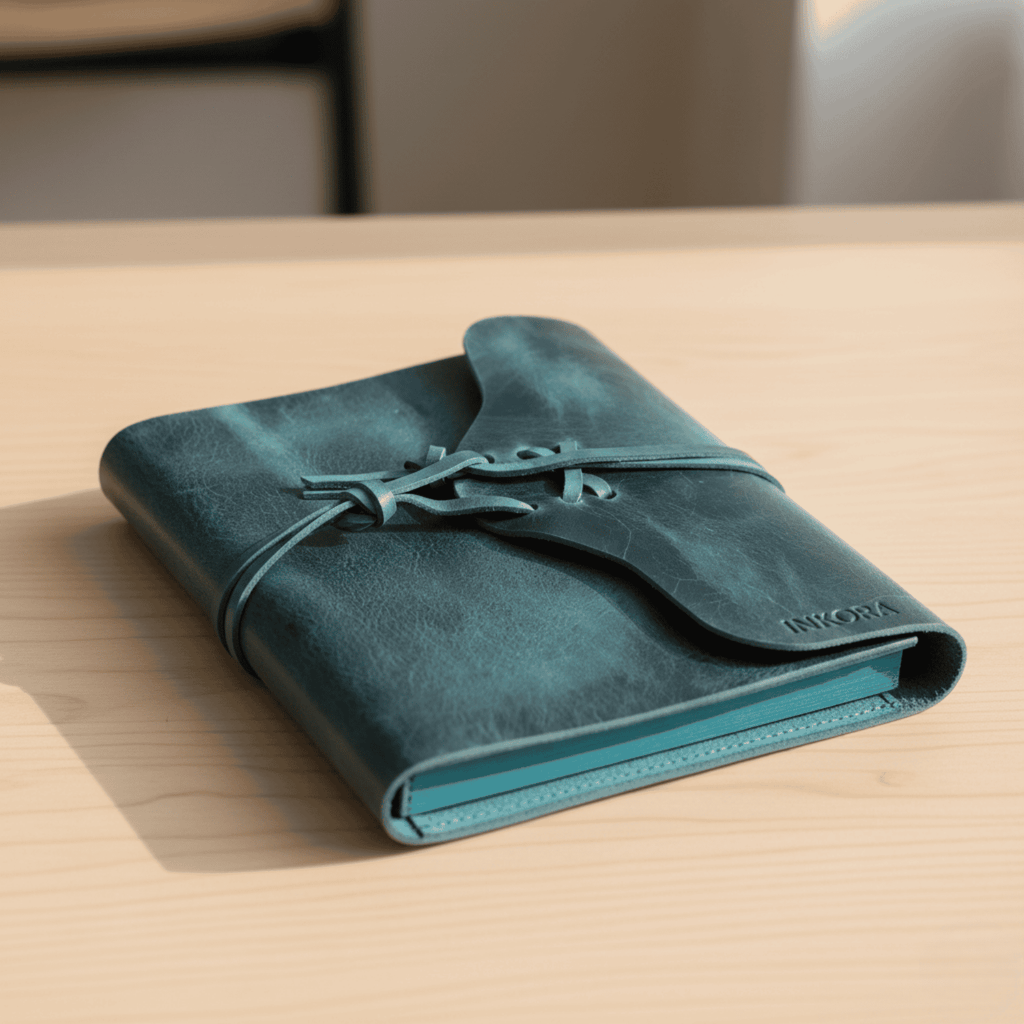 Modern Leather Journal Cover with Curved Flap – Refillable Writing Notebook