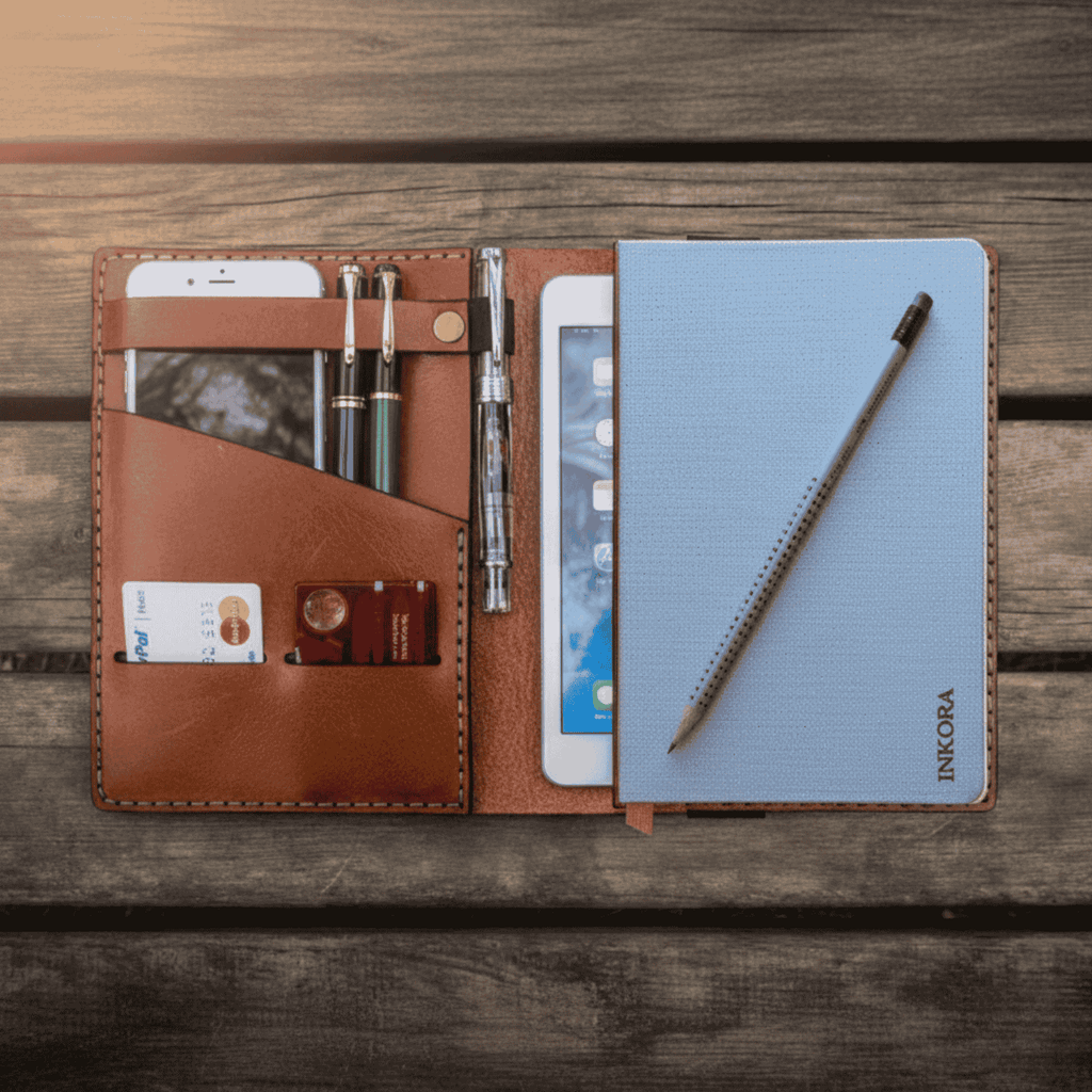 Leather Planner Organizer with Phone Pocket & Card Holder – All-in-One EDC Notebook Cover