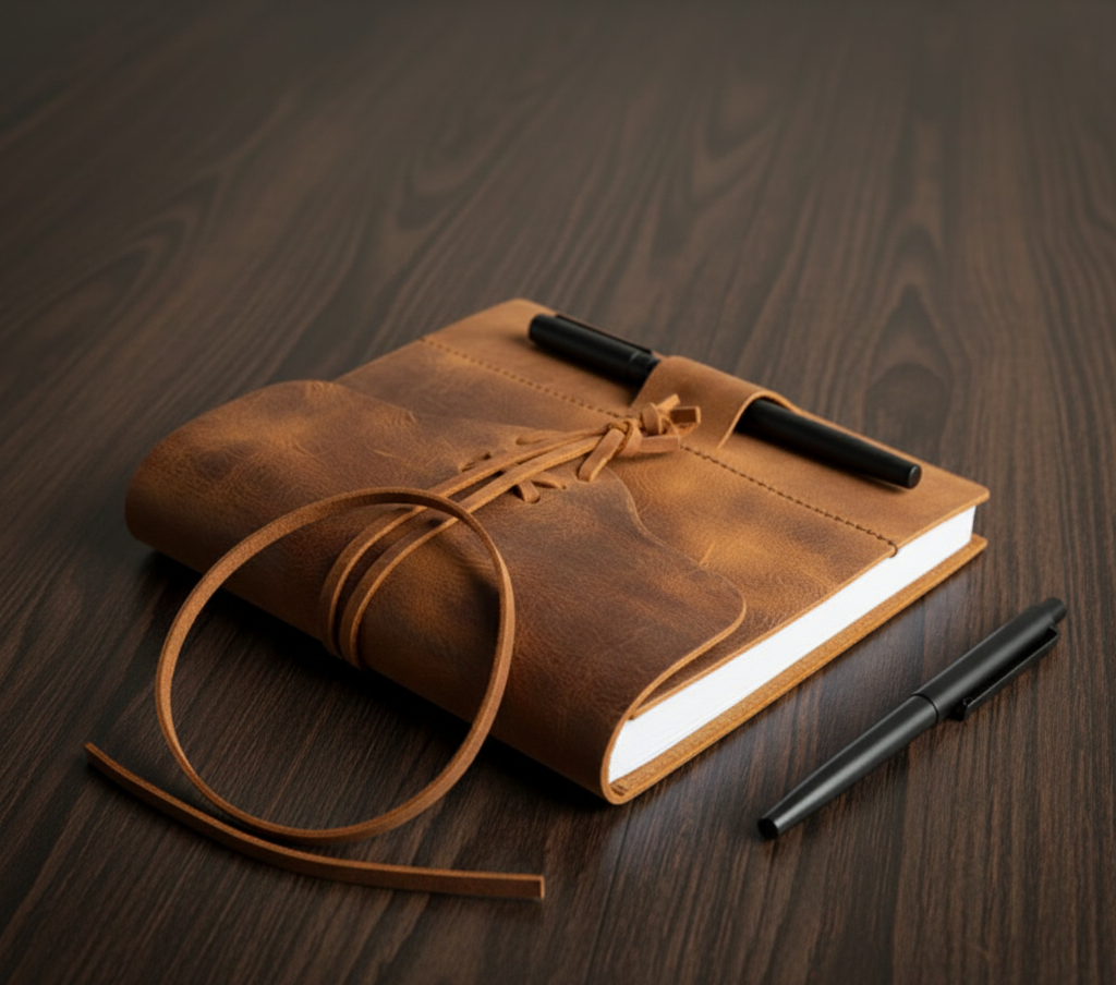 Refillable Leather Travel Journal with Dual Pen Holder – Wrap Closure Notebook