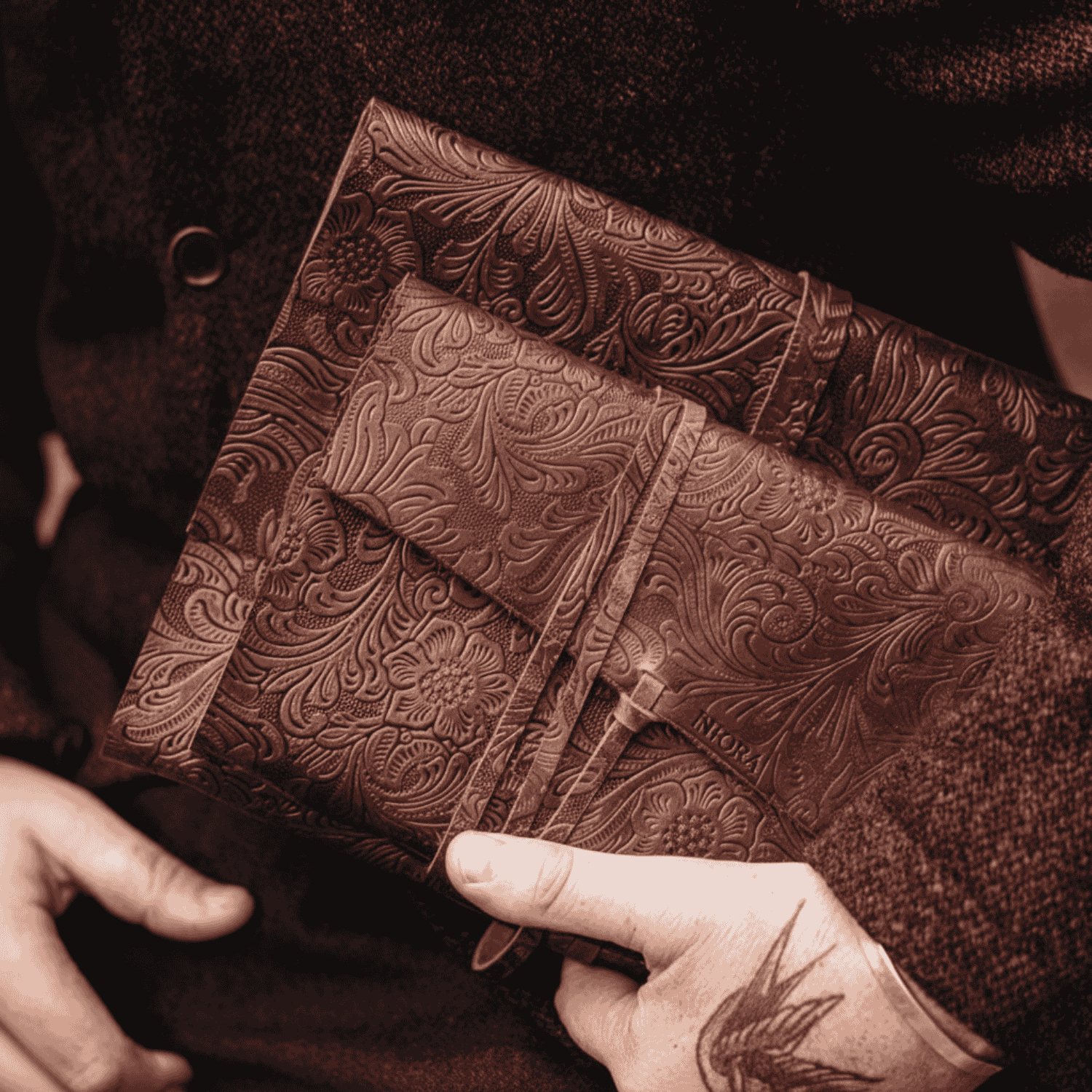 Floral Tooled Leather Journal Cover – Vintage Western Refillable Notebook