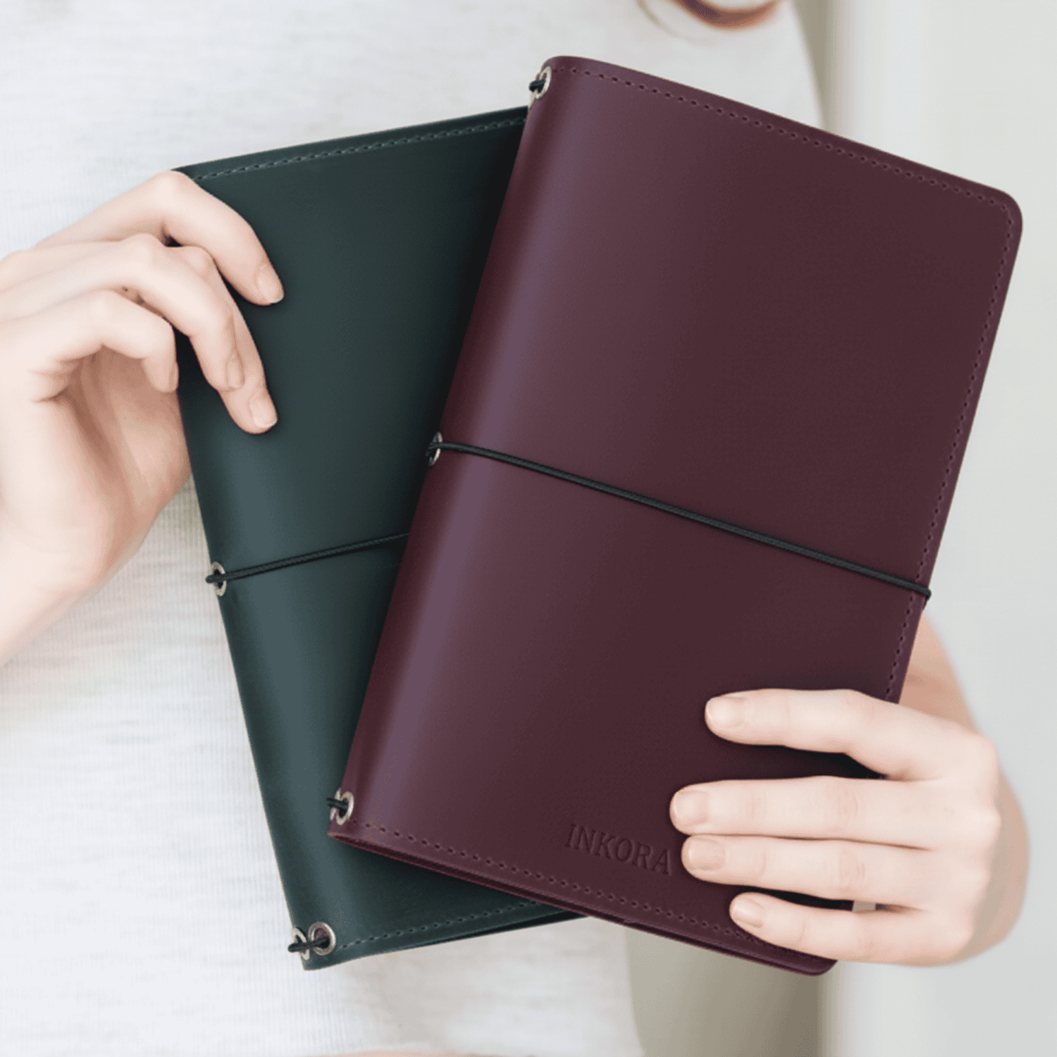 Leather Journal Cover with Elastic Band – Lightweight Everyday Refillable Notebook