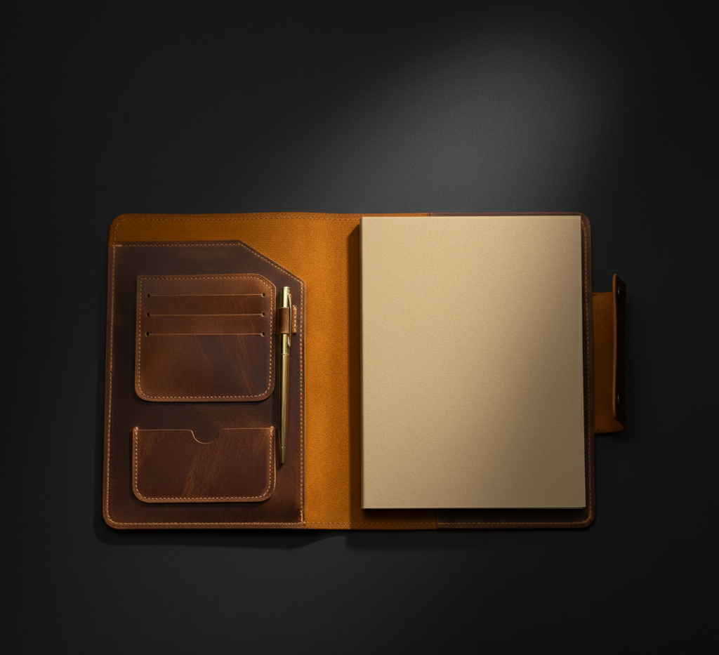 Leather Planner Organizer Cover with Card Holder & Pen Loop – Executive Notebook