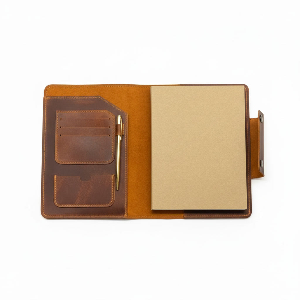 Leather Planner Organizer Cover with Card Holder & Pen Loop – Executive Notebook