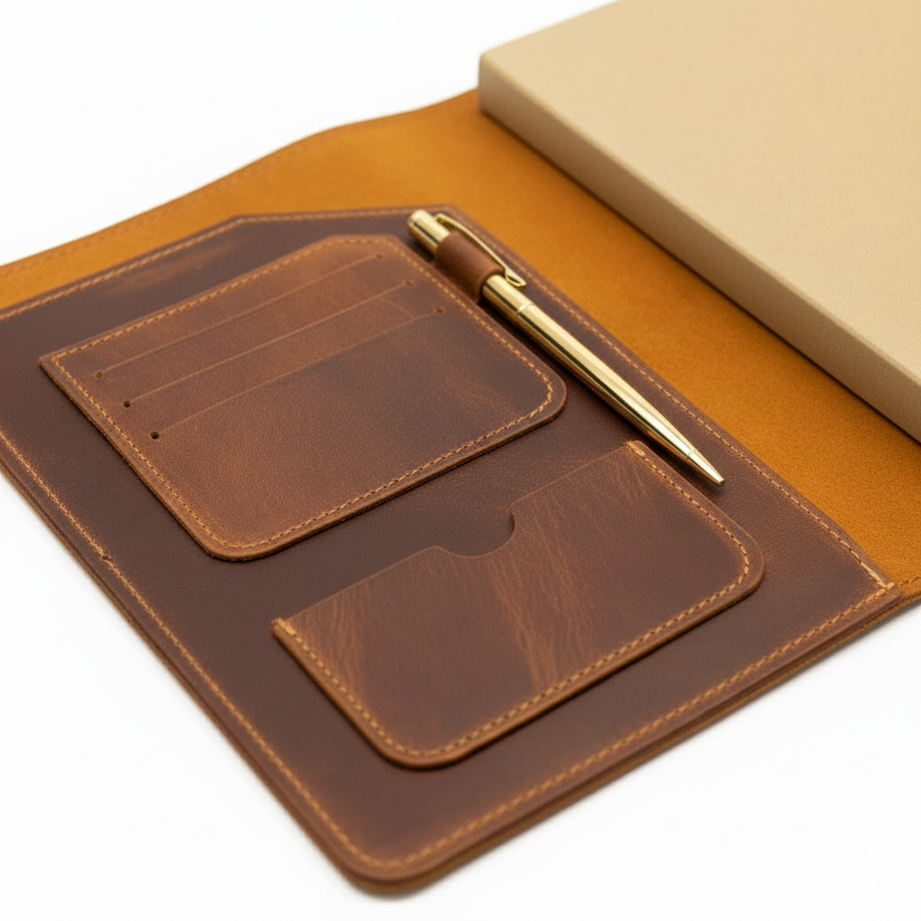 Leather Planner Organizer Cover – Executive Notebook with Card Holder –