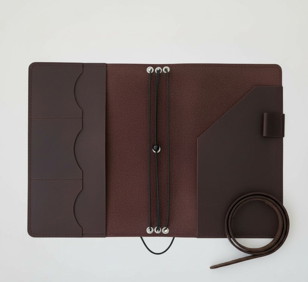 Classic Brown Leather Journal Organizer with Card Slots – Refillable Planner Cover