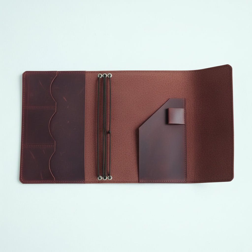 Classic Brown Leather Journal Organizer with Card Slots – Refillable Planner Cover