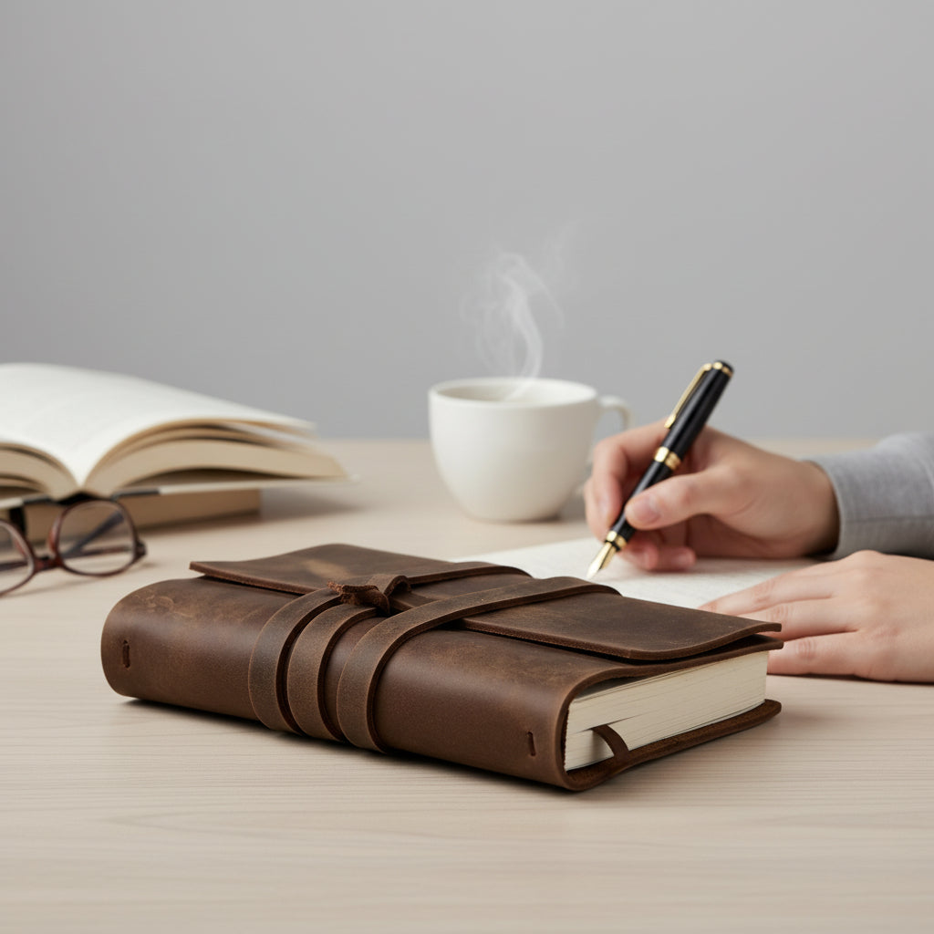 Handcrafted Heritage Leather Journal with Wrap Strap – Artisan Refillable Notebook