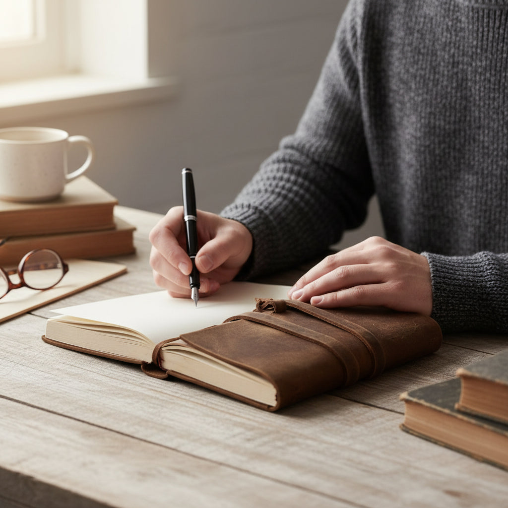 Handcrafted Heritage Leather Journal with Wrap Strap – Artisan Refillable Notebook