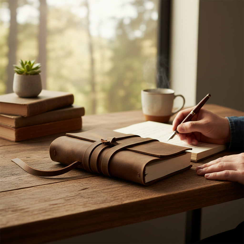 Handcrafted Heritage Leather Journal with Wrap Strap – Artisan Refillable Notebook