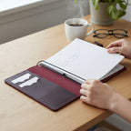 Burgundy Leather Journal Organizer with Card Slots – Executive Refillable Notebook Cover