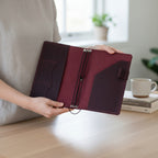 Burgundy Leather Journal Organizer with Card Slots – Executive Refillable Notebook Cover