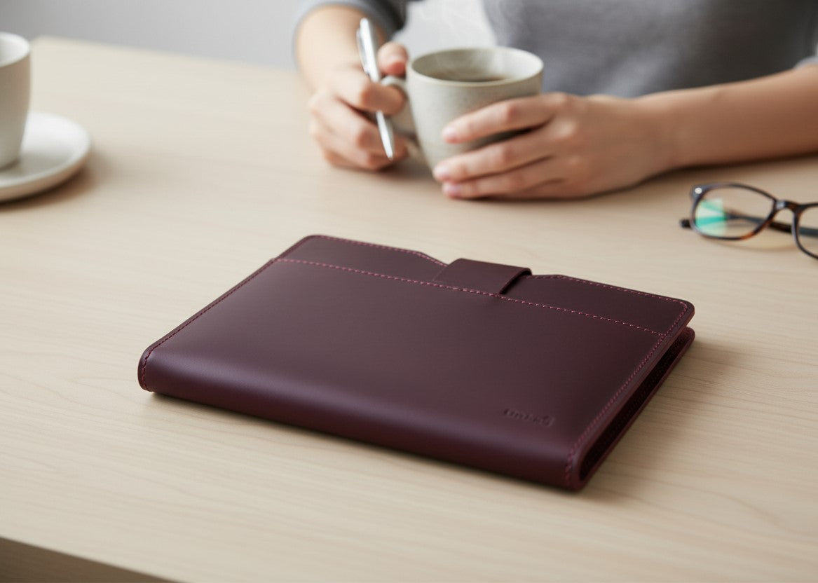 Burgundy Leather Journal Organizer with Card Slots – Executive Refillable Notebook Cover