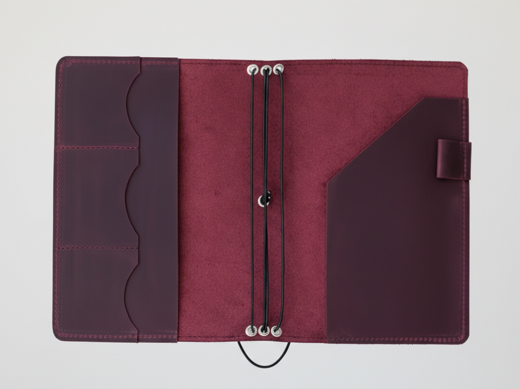 Burgundy Leather Journal Organizer with Card Slots – Executive Refillable Notebook Cover
