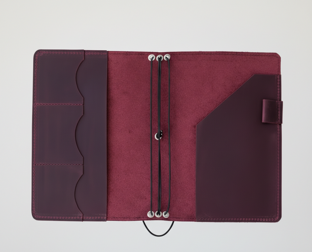 Burgundy Leather Journal Organizer with Card Slots – Executive Refillable Notebook Cover