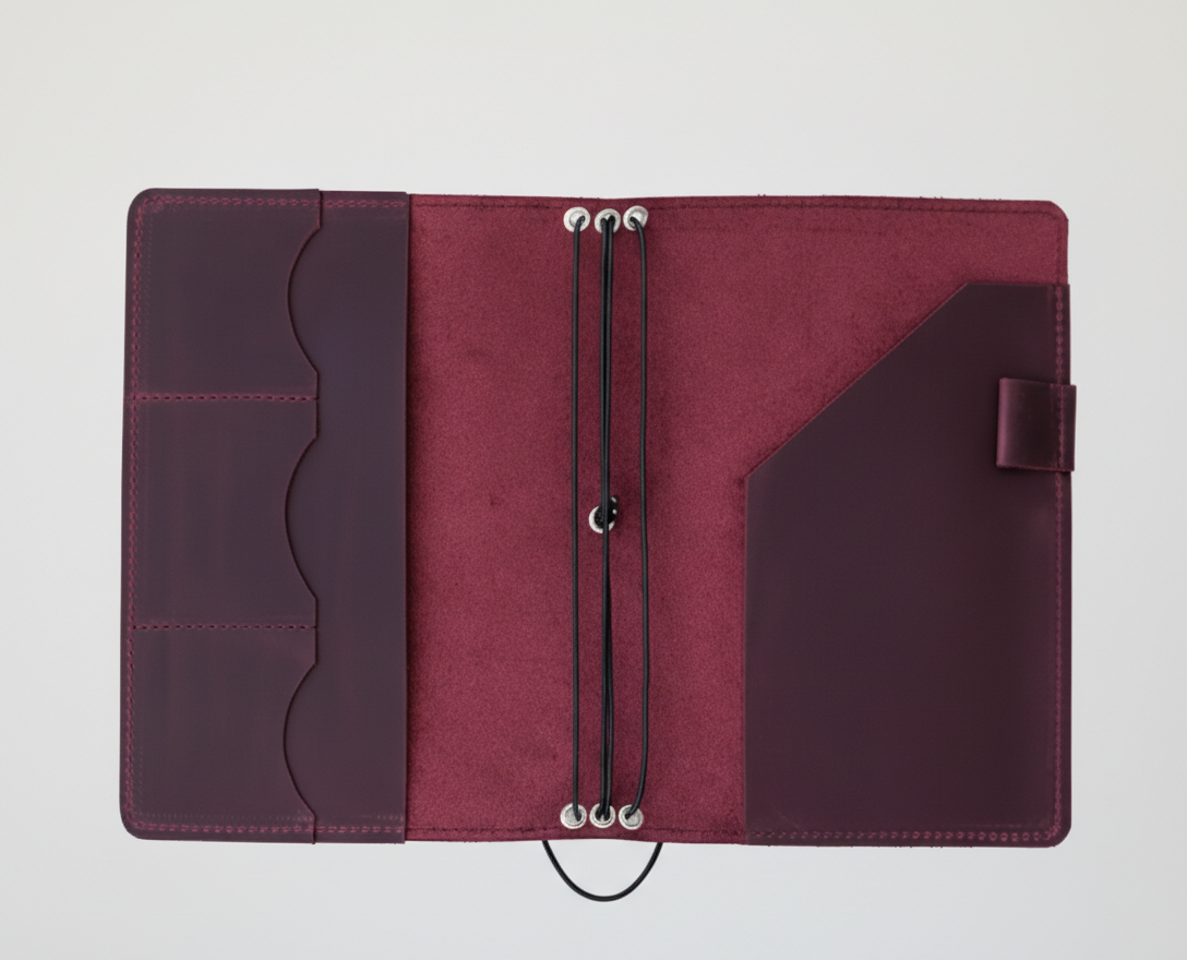 Burgundy Leather Journal Organizer with Card Slots – Executive Refillable Notebook Cover