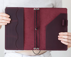 Burgundy Leather Journal Organizer with Card Slots – Executive Refillable Notebook Cover