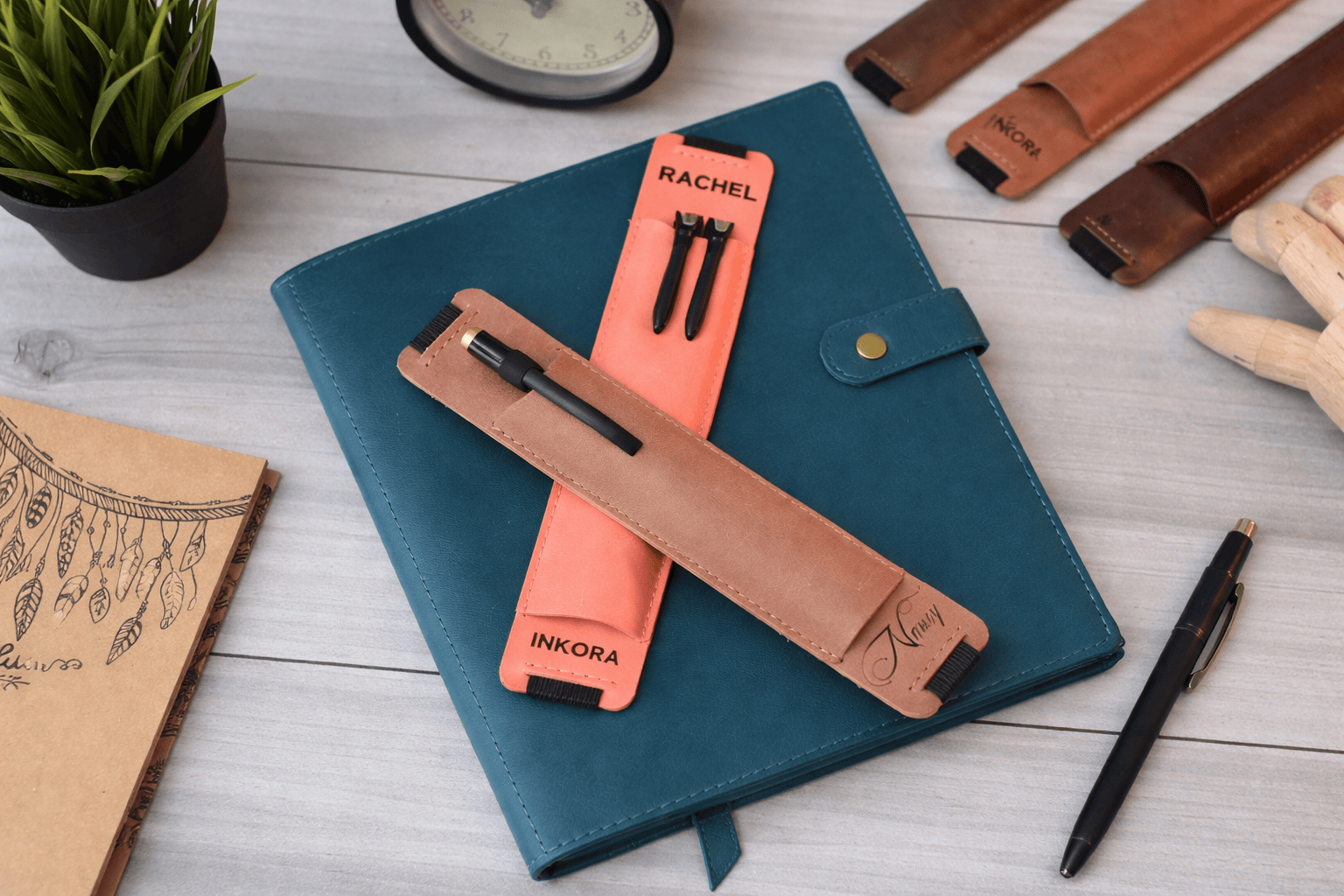 Elastic Leather Pen Holder for Notebook – INKORA Sleeve Pen Loop Organizer