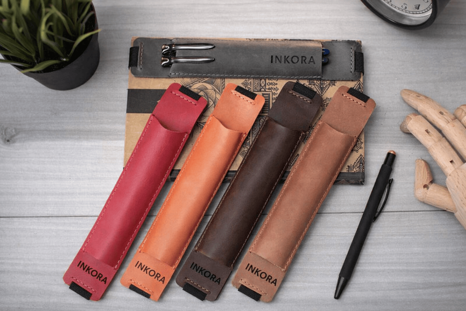 Elastic Leather Pen Holder for Notebook – INKORA Sleeve Pen Loop Organizer